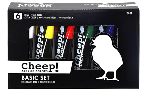 Cheep! Acrylic Paints, 4 oz. Tube - 6 Color Paint Set, Perfect for Artists - Quality Acrylic Paint Heavy Body Artist and Student