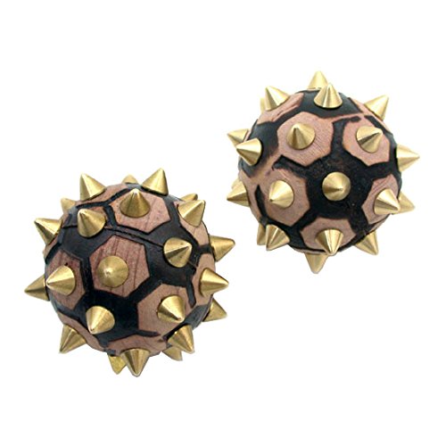 Antique Alive Set of 2 Handmade Juniper Wooden Hand Palm Foot Bronze Sensory Stimulation Pointed Acupressure Su JOK Spiky Massage Ball Massager