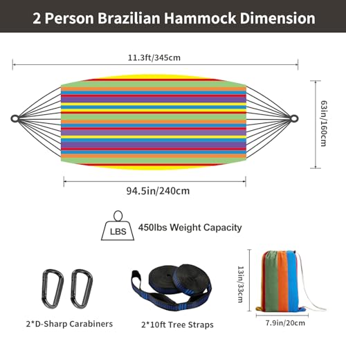 Brazilian Double Hammock with Tree Straps, Extra Large, 450 lbs Capacity - color: Tropical, size: X-Large