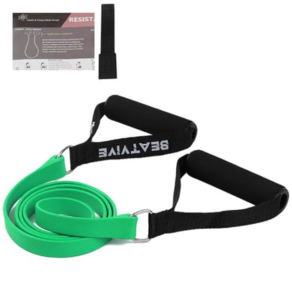 Exercise Bands with Handles, Tube Resistance Bands with Handles | Door anchor & starter guide included; 10-40 lbs, flat band, non-slip handles, for physical therapy, yoga, pilates - color: Green-Medium(20lbs)