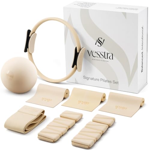 Signature Pilates Set - Complete Pilates Kit with Ring, Ball, Wrist and Ankle Weights & Resistance Bands for Home or Studio Workouts