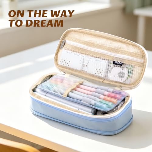 EASTHILL Big Capacity Pencil Pen Case Office College School Large Storage High Capacity Bag Pouch Holder Box Organizer Light Blue - color: Light Blue