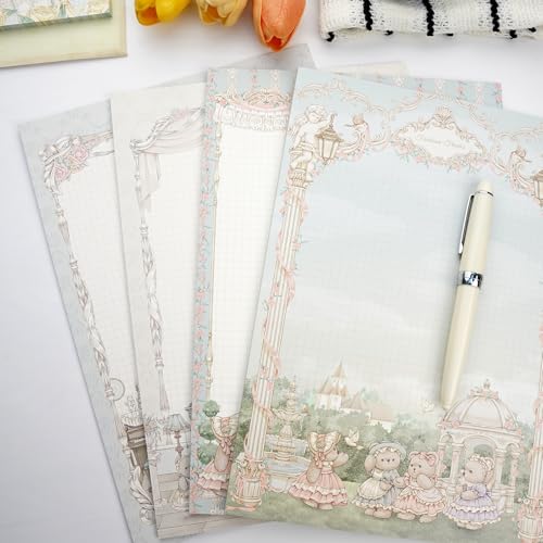 40/60 Sheets watercolor cute writing paper B5 size letter printer paper 120gsm decorative scrapbooking colored antique vintage flowers animal design Double-Sided stationery (cute bear) - color: Cute Bears