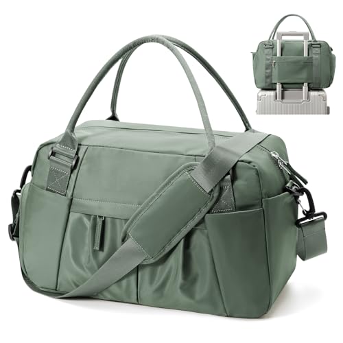 Travel Duffel Bag for Women - Small Waterproof Weekender Tote Carry on Bag with Shoe Compartment, Wet Pocket & Trolley Sleeve - Ideal for Gym, Yoga, Swim, Dance & Workout Green - color: Green Small