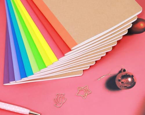 12 Pack Notebooks Bulk, Kraft Cover Lined Blank College Ruled Travel Journals with Rainbow Spines For Women Students Business, 60 Pages, 8.3”x 5.5”, A5, 12 Colors - style: 12pack Lines page