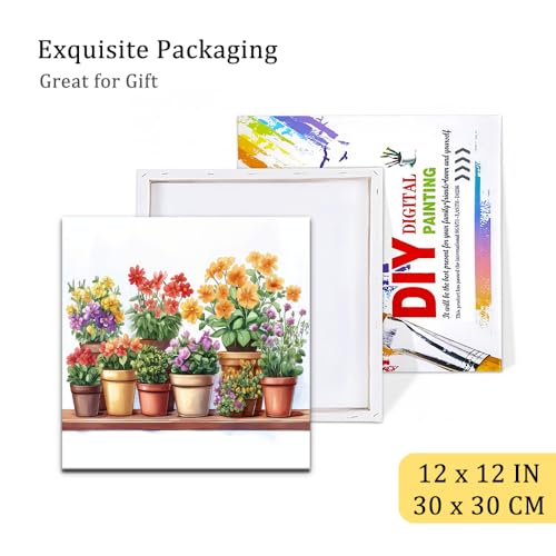 Natuyalo Potted Plant Paint by Number with Frame 12"x12" - Framed Paint by Numbers Kit for Adults Beginners, Flowers Acrylic Painting by Number Kits Framed Ideal Gift - color: Color-05