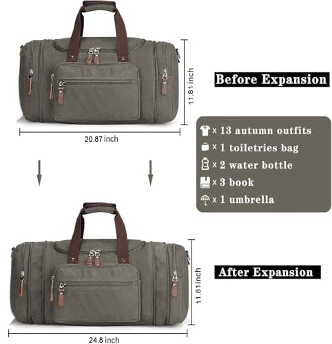Sechunk Duffle Bag Canvas Large Outdoor Shoulder Bag Overnight Handbag Travel Tote Luggage Weekender Bag - color: grey