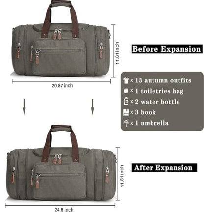 Sechunk Duffle Bag Canvas Large Outdoor Shoulder Bag Overnight Handbag Travel Tote Luggage Weekender Bag - color: grey