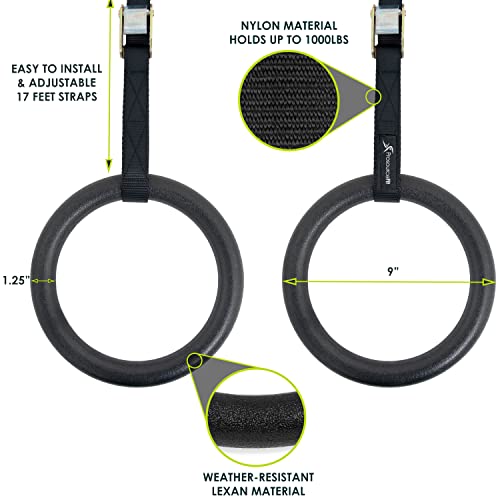 ProsourceFit Fitness Gymnastics Rings with Straps for Total Body Conditioning at Home