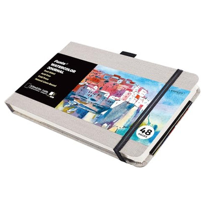 Funto Watercolor Journal, 8.5x5.5, 48 Pages, Cold-Pressed, Inner Paper Pocket and Elastic Band, Art Supplies for Mixed Media - color: 8.5x5.5-Gray
