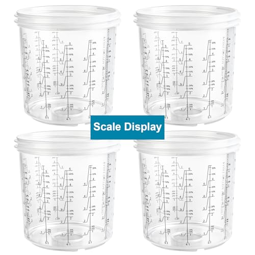 Yesland Disposable Paint Sprayer Mixing Gun Cup Liners and Lid System for Automotive Paint Gun, 20 Pack Paint Cups 20 Ounce (600ml) Kit, 20 Lids with Strainer, 8 Plugs, 1 Hard Cup with Retainer Ring