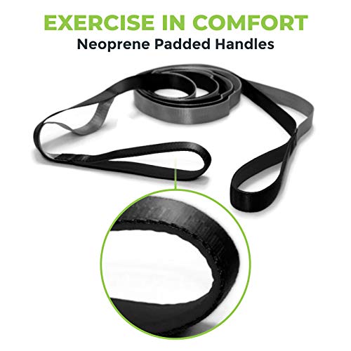 Gradient Fitness Stretching Strap for Physical Therapy, 12 Multi-Loop Stretch Strap 1" W x 8' L, Neoprene Handles, Physical Therapy Equipment, Yoga Straps for Stretching, Leg Stretcher. - color: Black/Grey