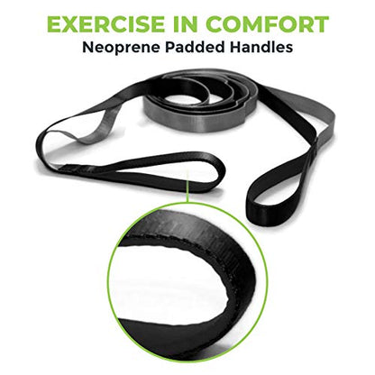 Gradient Fitness Stretching Strap for Physical Therapy, 12 Multi-Loop Stretch Strap 1" W x 8' L, Neoprene Handles, Physical Therapy Equipment, Yoga Straps for Stretching, Leg Stretcher. - color: Black/Grey