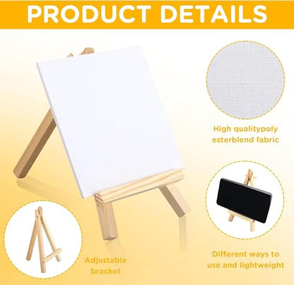 18 Pack Mini Canvases with Easels - 4x4 Inches Small Art Canvas Set for Adult Acrylic Pouring Oil Water Color