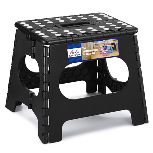 ACKO 11" Folding Step Stool for Kids, Non-Slip Foldable Step Stools, Black | Heavy Duty Collapsible Foot Stool, Lightweight with Built-in Handle, Holds 300 lb for Adults Kitchen Bathroom Bedroom Outdoor - color: Black, size: 11 Inch