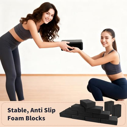 12 Pcs Foam Eva Yoga Blocks Bulk Yoga Supportive Blocks Black Non Slip Lightweight Bricks Prop Accessories for Men Women Beginners Meditation Pilates and Stretching