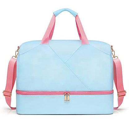 Sports Gym Bag for Women, Travel Duffle Bag with Shoe Compartment & Wet Pocket, Fitness Yoga Bag - color: Blue-93
