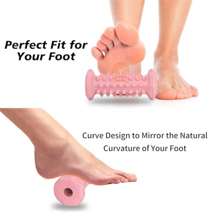 Pink Foot Massager Roller Set for Plantar Fasciitis, Arch&Heel Pain Relief | Includes Foot Roller, lacrosse and spiky massage balls for deep tissue trigger point muscle therapy and neuropathy relief - color: Pink Combination