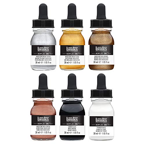 Liquitex Professional Acrylic Ink, 1-fl oz (30ml), Iridescent Color Set, Set of 6 | Ultra Fluid Acrylic, Highly Pigmented, Dye-Free, Non-Fading, Satin Finish, Permanent When Dry, Lightfast - color: Iridescent - Set of 6