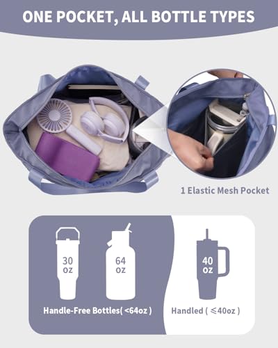 sportsnew Yoga Mat Bag Waterproof Tote Gym Bag Mat Carrier W/Wet Pocket | hook-and-loop mat holder 5s quick access, 40oz handled bottle pocket, wet bag, lightweight waterproof, drawstring pockets,19L - color: Blue-Gray