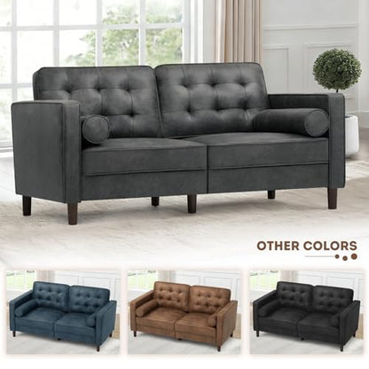 67" Suede Leather Loveseat Sofa with 2 Soft Pillows, Grey - color: Grey, size: 67" Loveseat