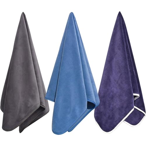 Microfiber Gym Towels Bigger Size Super Soft for Exercise Fitness, Sports | Highly Absorbent Workout Towel, 380-GSM 15 x 31-Inch Quick-Drying Yoga Towels (3 Pack, Pure Grey+Blue+Navy blue) - color: Pure Grey+blue+navy Blue, size: 3P-15x31 inches