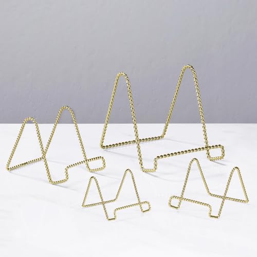 TRIPAR Decorative Twisted Wire Stand, Brass Display (3 Inch Depth) Tabletop Easel Sleek & Modern Look - Perfect for Books, Plates, Photos & More - color: Brass, size: 3 Inch