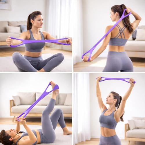 Figure 8 Resistance Band for Exercise – Stretch Band for Arms, Legs, Core & Shoulders – Elastic Workout Band for Home Fitness, Yoga, Pilates & Physical Therapy – Portable Training Equipment, Purple