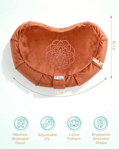 Hihealer Premium Crescent Meditation Cushion, Buckwheat Yoga Bolster Pillow - color: Orange