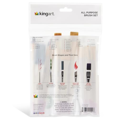 KINGART 25-Piece Paint Brush Set, Acrylic, Oil, Watercolor Gouache Paints, Face & Nail, Miniature Detailing & Rock Painting