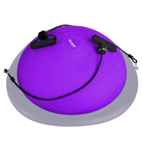 kisnbld Half Balance Ball Trainer, Inflatable 19/23 Inch Half Exercise Ball with Resistance Bands and Pilates Ball, Non-Slip 660lbs Capacity Yoga Ball for Home Gym Full Body Workouts