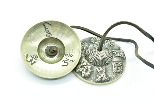GK&CO Hand Tuned to Key of Om 3 Inch- Tingsha Tibetan Bell (Chimes) Buddhist Lucky Symbols Hand Made in Nepal