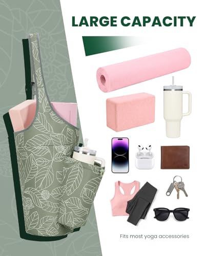 sportsnew Yoga Mat Bag for Women with 40oz Water Bottle Pocket, Pilates Bag - color: Sage Green