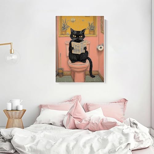 Black Cat Diamond Art Kits for Adults Diamond Painting Kit for Beginner | Bathroom Animal 5D Funny DIY Diamond Dots Full Drill Crafts for Gem Art Dot Art for Adults Home Wall Decor for Teens 12x16 in - color: DP03409