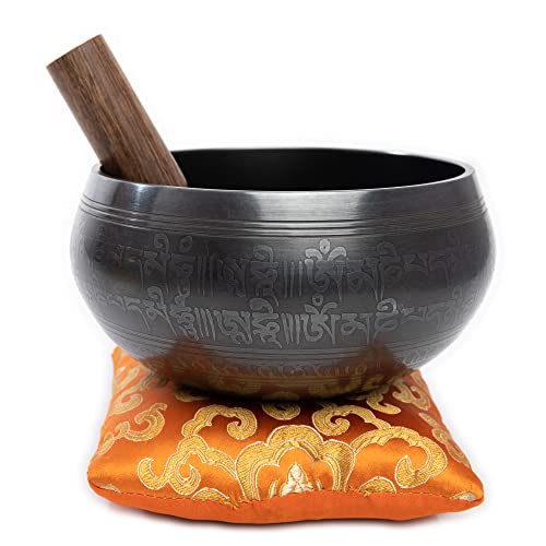 Tibetan Singing Bowl Set - Easy To Play Authentic Handcrafted For Meditation Sound Chakra Yoga Healing 4 Inches By Himalayan Bazaar (Black & Orange) - color: Black - Orange
