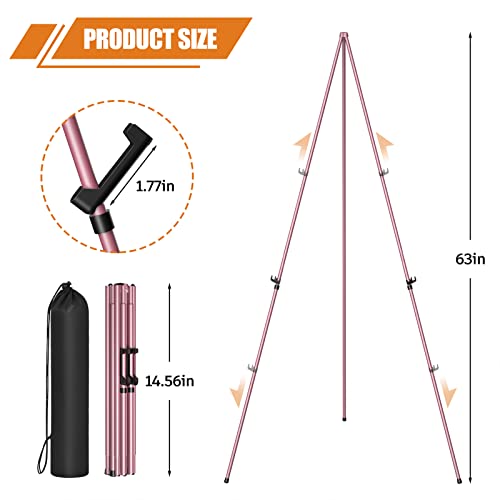 Easel Stand for Display, Aredy 63" Portable Painting Easel, Lightweight Metal Easels for Painting Canvas, Wedding Sign (4 Pack, Pink) - style: 4 pack (PINK)
