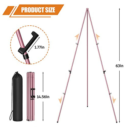 Easel Stand for Display, Aredy 63" Portable Painting Easel, Lightweight Metal Easels for Painting Canvas, Wedding Sign (4 Pack, Pink) - style: 4 pack (PINK)