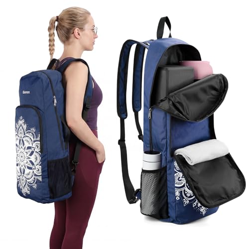 Gonex Yoga Mat Bag Convertible Backpack Blocks Carrier with Wet Pocket | 600D Polyester, Fits Most Yoga Mats，Multiple Compartment, Padded Straps, 2 Carry Ways, Gym, Travel & Daily Use - color: Blue