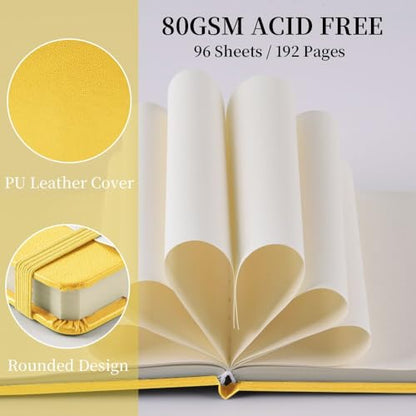 5x5 Pocket Sketch Book,80gsm Hardcover Art Sketchbook for Drawing Journal | PU Cover,Blank Paper,96Sheets/192Pages,Lay-Flat,Portable Travel Creation Paint Diary Memo Planner,Dry Media.Yellow - color: PU Cover-5x5in-Yellow