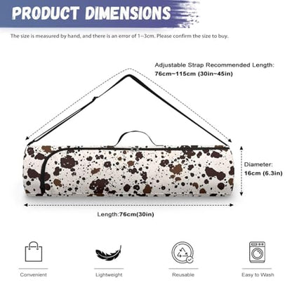 Yoga Mat Bag for Women & Men Full-Zip Yoga Mat Carrier Bag for Class Workout Park with Adjustable Strap - color: Cow Spot Printed