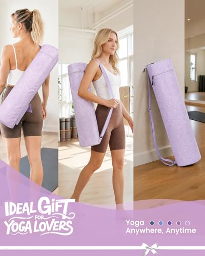 Gonex Yoga Mat Bag, Full-Zip Mat Carrier | 600D Oxford Fabric, Wet Pocket, Front Zip Pocket, Adjustable Strap, Fits Mats up to 26" - color: Soft Lavender