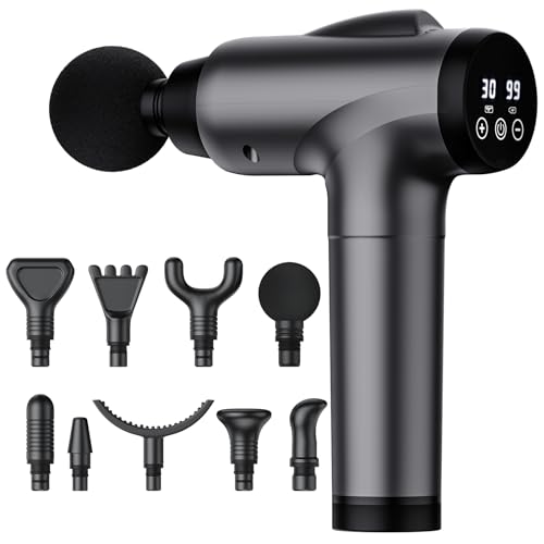 OLsky Massage Gun Deep Tissue 30 Speeds 9 Attachments Handheld (Grey) | Electric Muscle Massager, High-intensity Percussion, Massage Device for Pain Relief, Quiet and Powerful, Ideal for Recovery - color: Grey