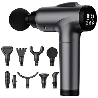 OLsky Massage Gun Deep Tissue 30 Speeds 9 Attachments Handheld (Grey) | Electric Muscle Massager, High-intensity Percussion, Massage Device for Pain Relief, Quiet and Powerful, Ideal for Recovery - color: Grey