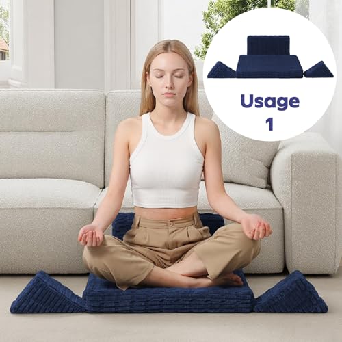 Meditation Cushion, Meditation Mat with Knee Support,Deep Blue | Large Washable Meditation Pillow for Sitting on Floor, Yoga Pillow with 2 Knee Cushions for Comfortable Sitting, 24x24in - color: Deep Blue, size: 24X24X2 Inch