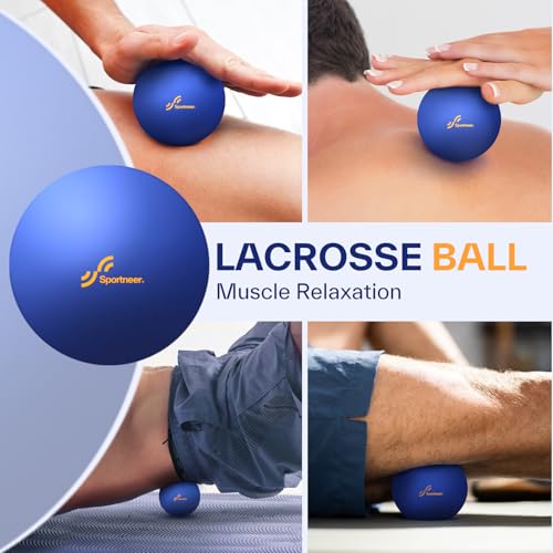 Sportneer 4 in 1 Pilates Foam Roller Muscle Relax Kit | with 2 Textured Foam Rollers Stringed Exercise Ball, Lacrosse Ball for Muscle Shoulder Back Leg Whole Body Relax Fitness Yoga - color: Blue