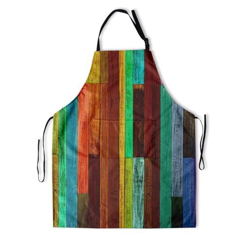 Artist Painting Apron with 2 Pockets Painters Art Aprons Gifts for Women Men - color: Colorful Wooden