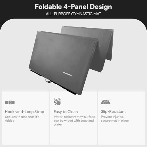 BalanceFrom 10x4 Feet 4-Panel Folding Gymnastics Mat – 2-Inch Thick Pad with Vinyl Surface and Carrying Handles for Tumbling, Yoga, Pilates, Home Workouts, and Martial Arts - color: Gray