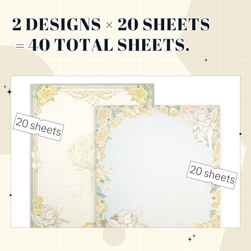 40/60 Sheets watercolor cute writing paper B5 size letter printer paper 120gsm decorative scrapbooking colored antique vintage flowers animal design Double-Sided stationery (angel letter) - color: Angel Letter