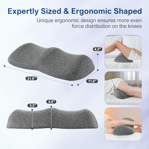 Ergonomic Knee-contouring Wedge Pillow for Back Sleeping, Memory Foam Bolster Leg Pillow for Muscle Relaxation, Sleep Improvement, Knee Support, Leg Elevation, Skin-friendly Air-Layer Fiber(Dark Grey)