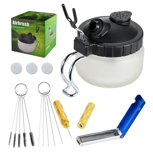 JOYABEST Airbrush Cleaning Kit Pro with 13-Piece Needle Set, Pot & Brushes | Glass pot with holder. 5 brushes & 5 needles. 13 cleaning needles unclog jets & nozzles. Repair tool removes broken tips